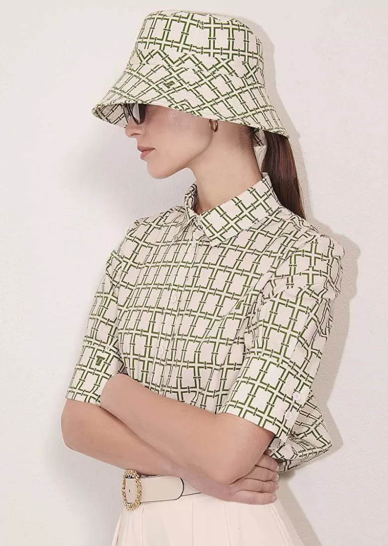 TARA JARMON Bob Ecru With Green Graphic Desing Bucket Hat Outlet