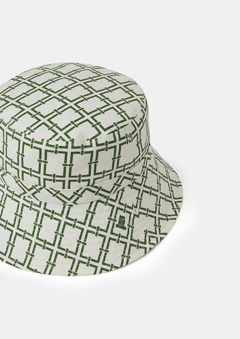 TARA JARMON Bob Ecru With Green Graphic Desing Bucket Hat Outlet