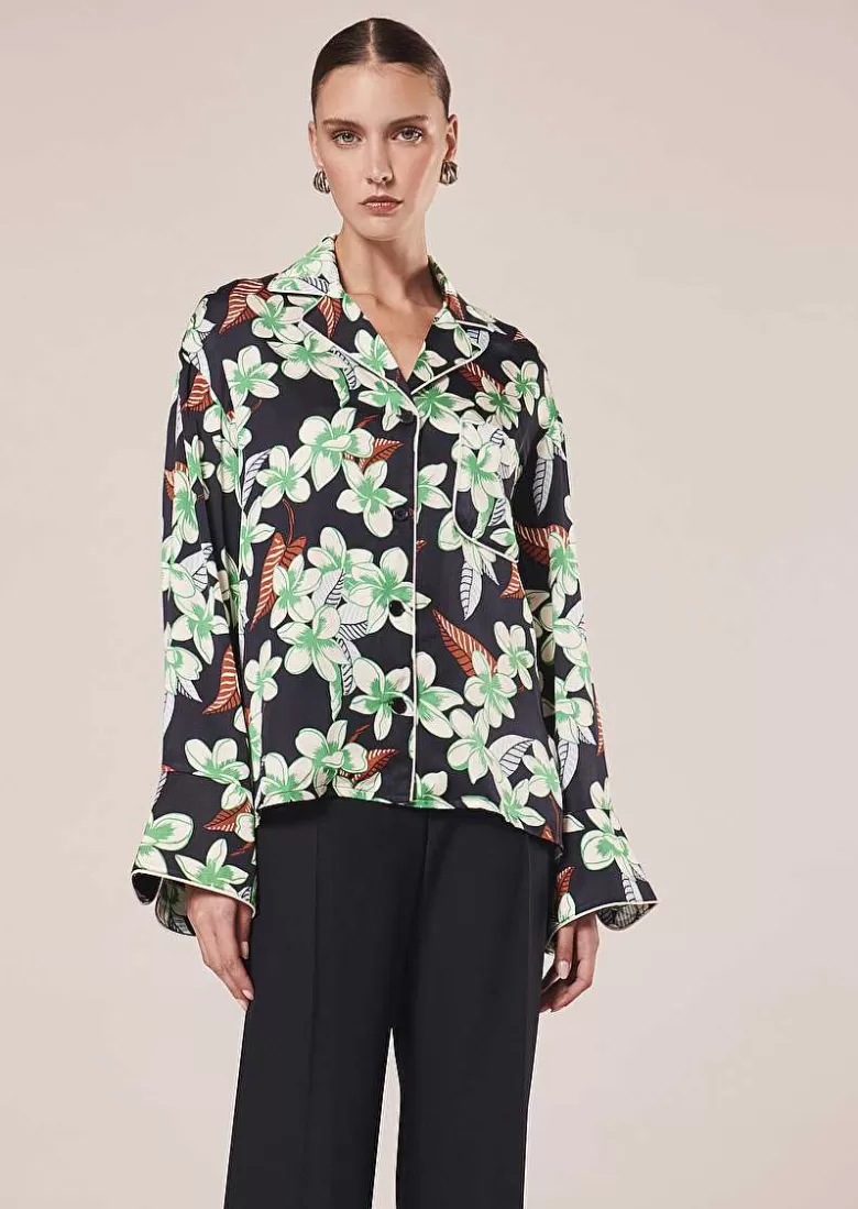 TARA JARMON Calvi Midnight Blue Flower Printed Shirt Online