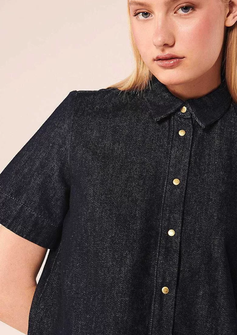 TARA JARMON Camilla Midnight Blue Denim Shirt Hot