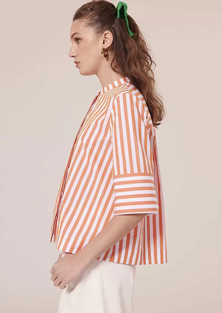 TARA JARMON Camilliana Orange With Stripes Poplin Shirt Shop