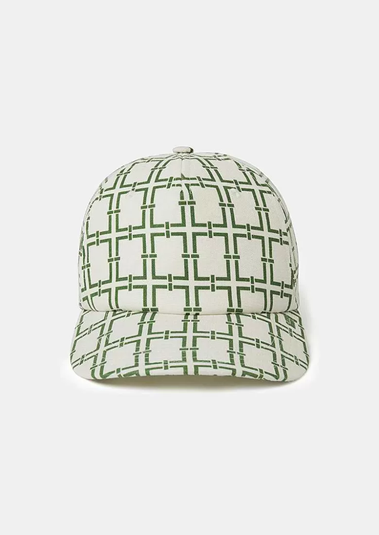 TARA JARMON Carole Ecru With Green Graphic Design Hat Clearance