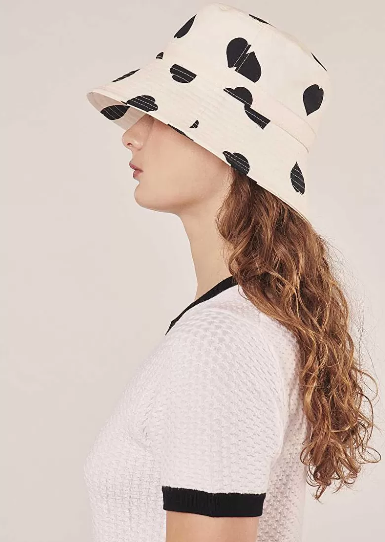 TARA JARMON Chloe Ecru With Black Polka Hearts Hat Outlet