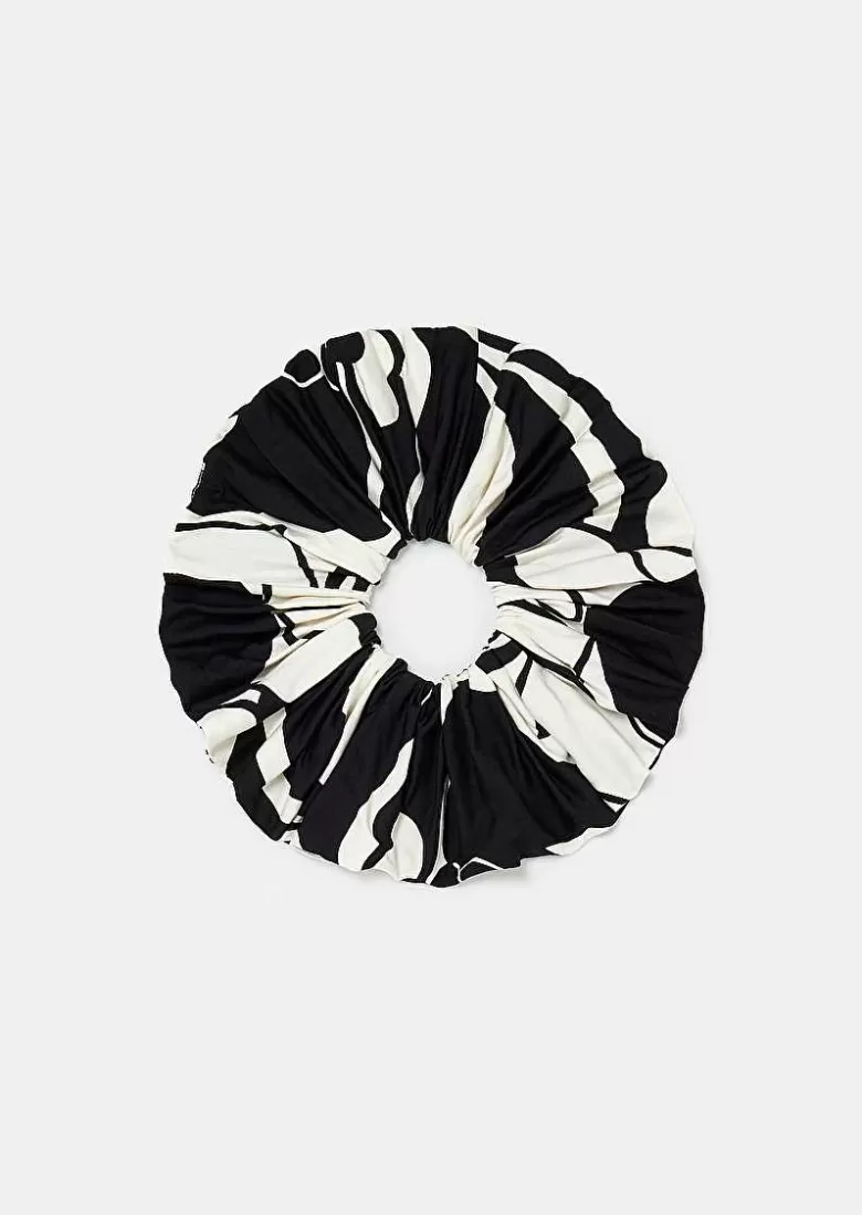 TARA JARMON Chouchou Ecru With Black Flowers Scrunchie New