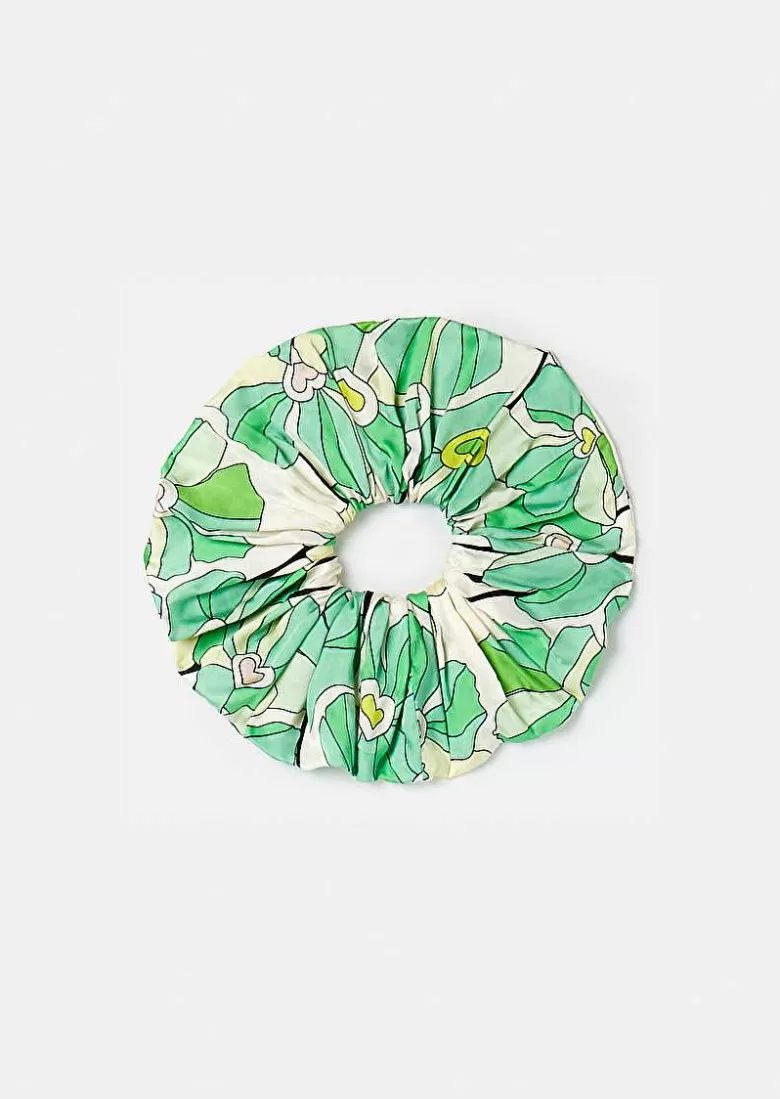 TARA JARMON Chouchou Green Floral Printed Scrunchie Flash Sale