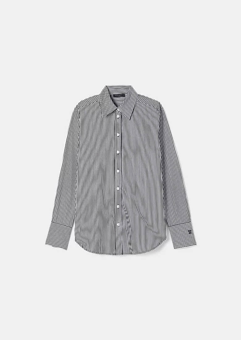 TARA JARMON Clarence Black With Stripes Poplin Shirt New