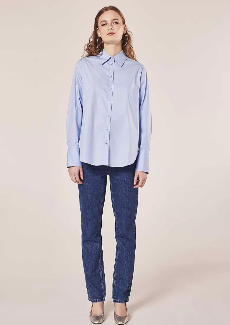 TARA JARMON Clarence Blue Poplin Shirt Cheap