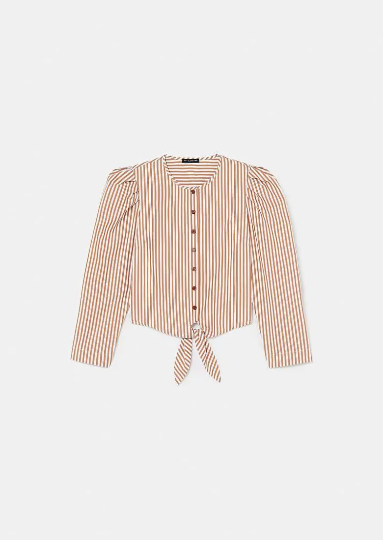 TARA JARMON Cleo Brown Striped Poplin Shirt Fashion