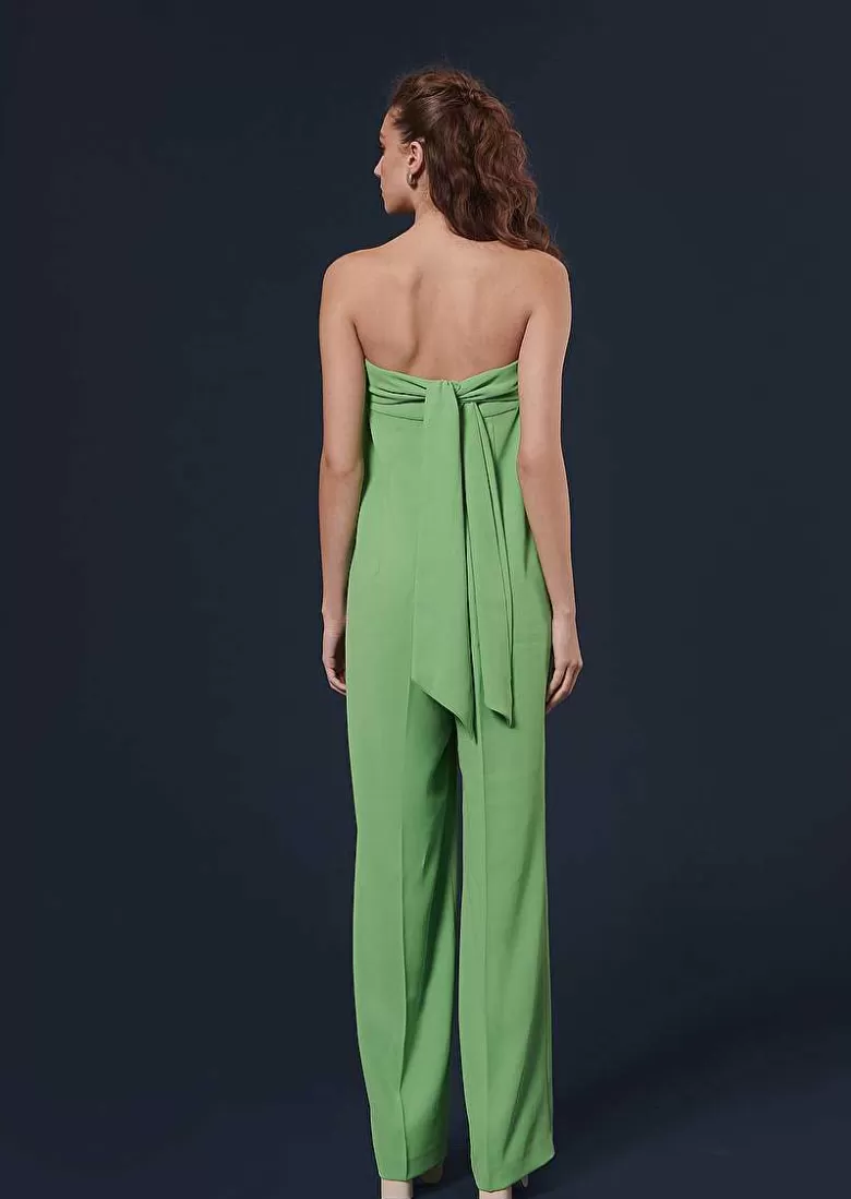 TARA JARMON Coeur Green Crepe Jumpsuit Shop