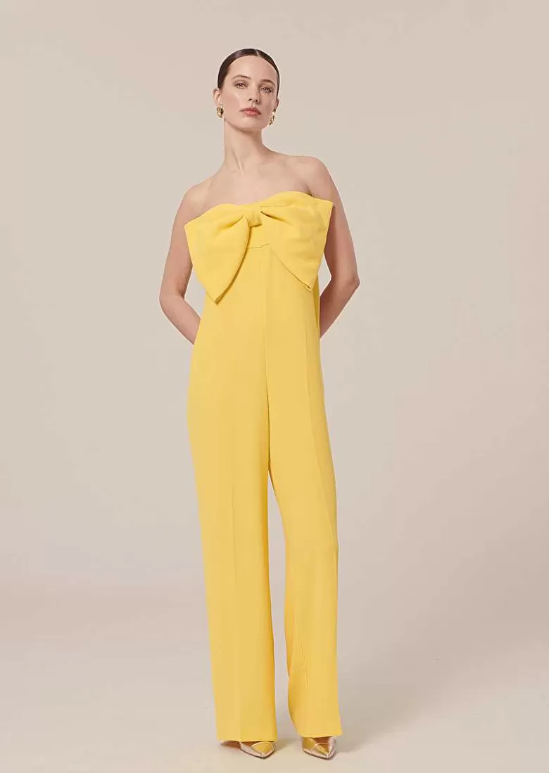 TARA JARMON Coeur Yellow Crepe Jumpsuit Best Sale