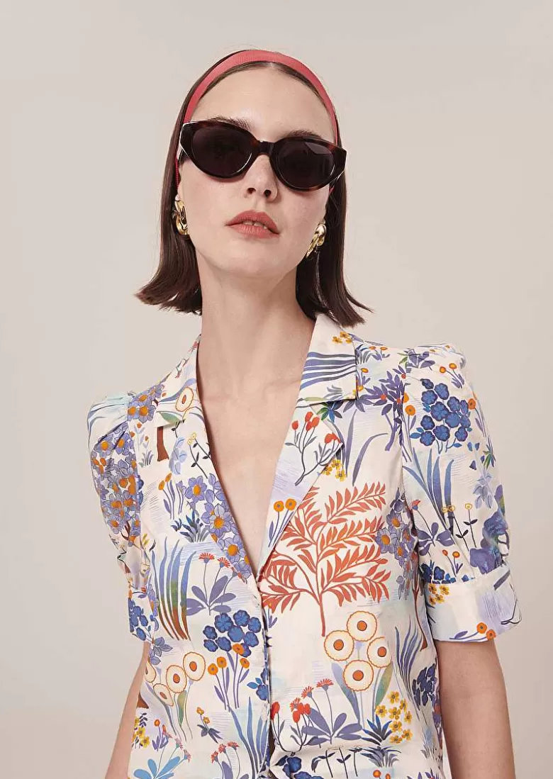 TARA JARMON Come Blue Flower Printed Shirt Cheap