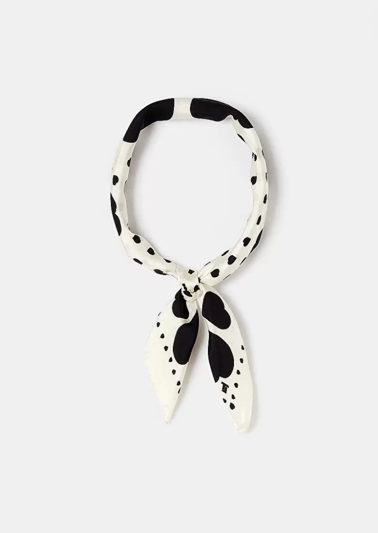 TARA JARMON Estee Ecru With Black Polka Hearts Silk Scarf Store