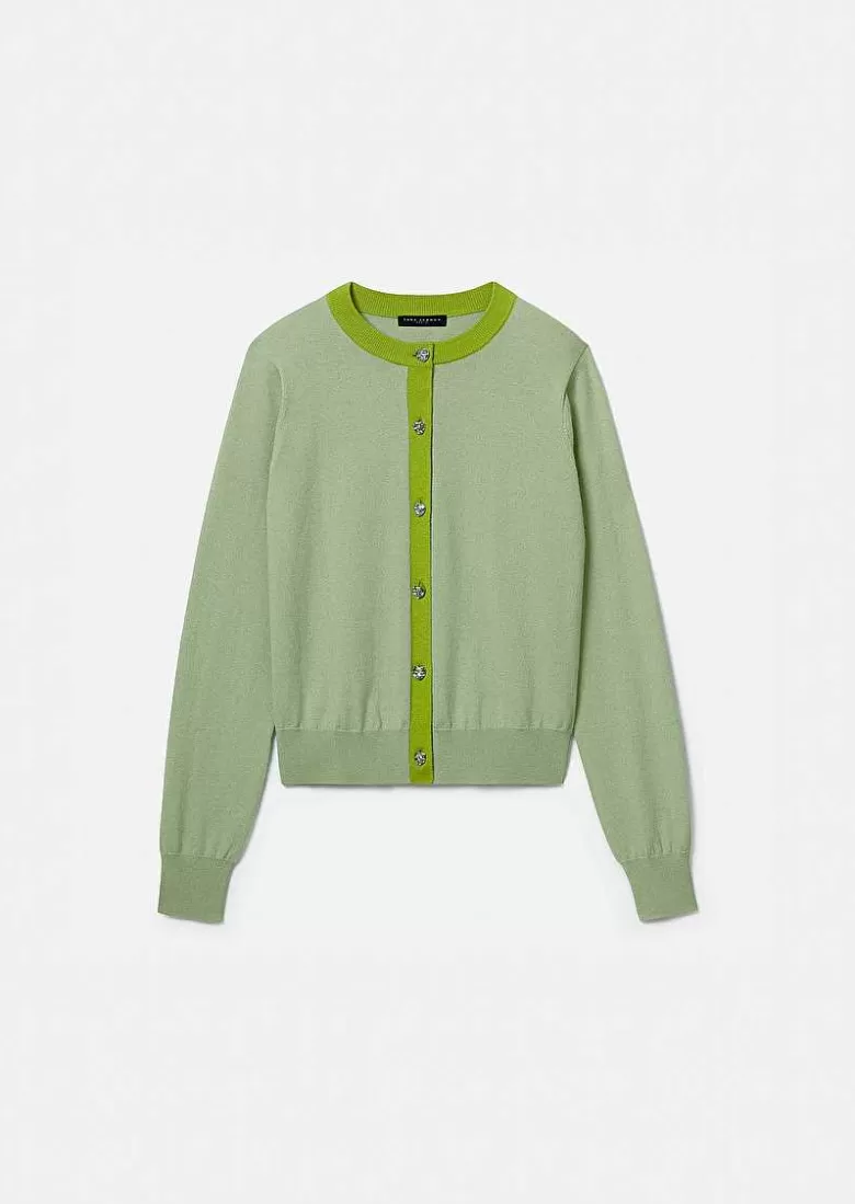 TARA JARMON Gaelle Green Cotton And Wool Cardigan Sale