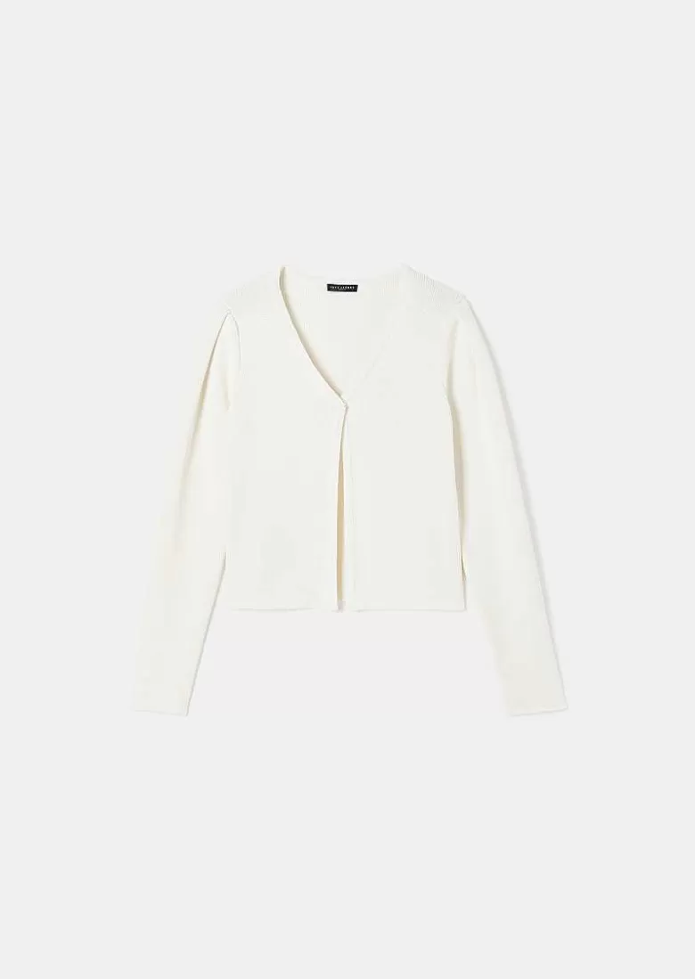 TARA JARMON Glenn Ecru Iridescent Cotton Cardigan Store