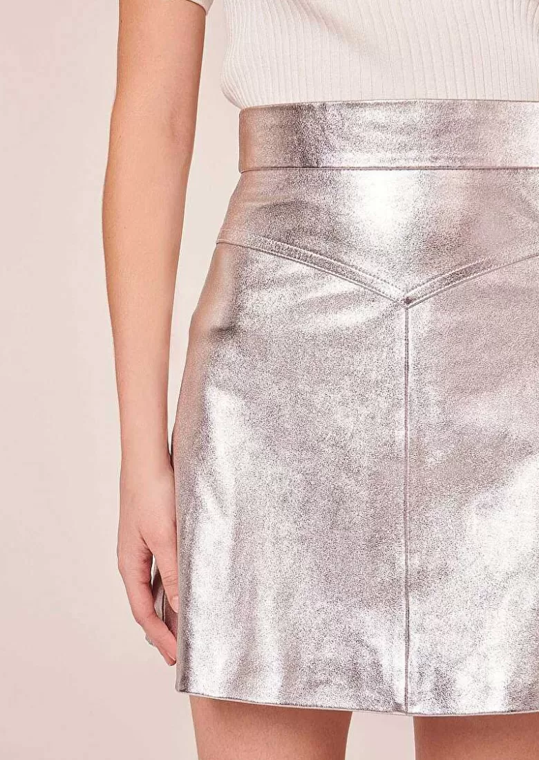 TARA JARMON Jasmin Silver Leather Skirt Best