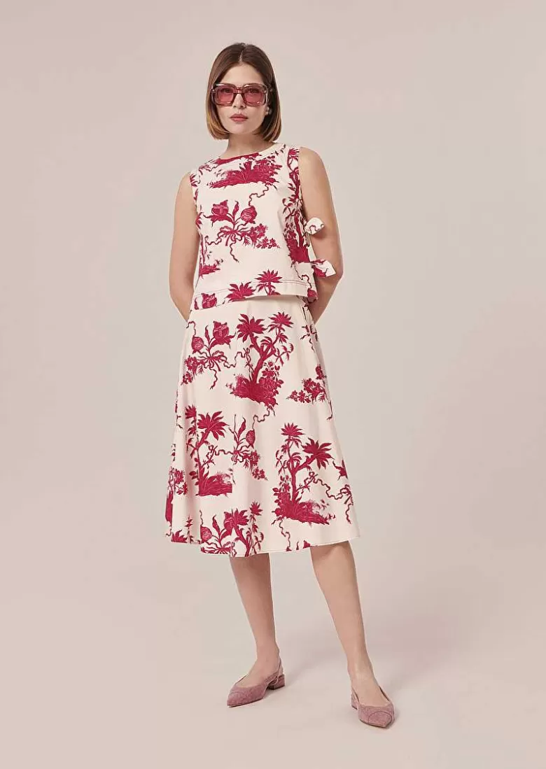 TARA JARMON Jeannette Ecru Floral Printed Skirt Fashion