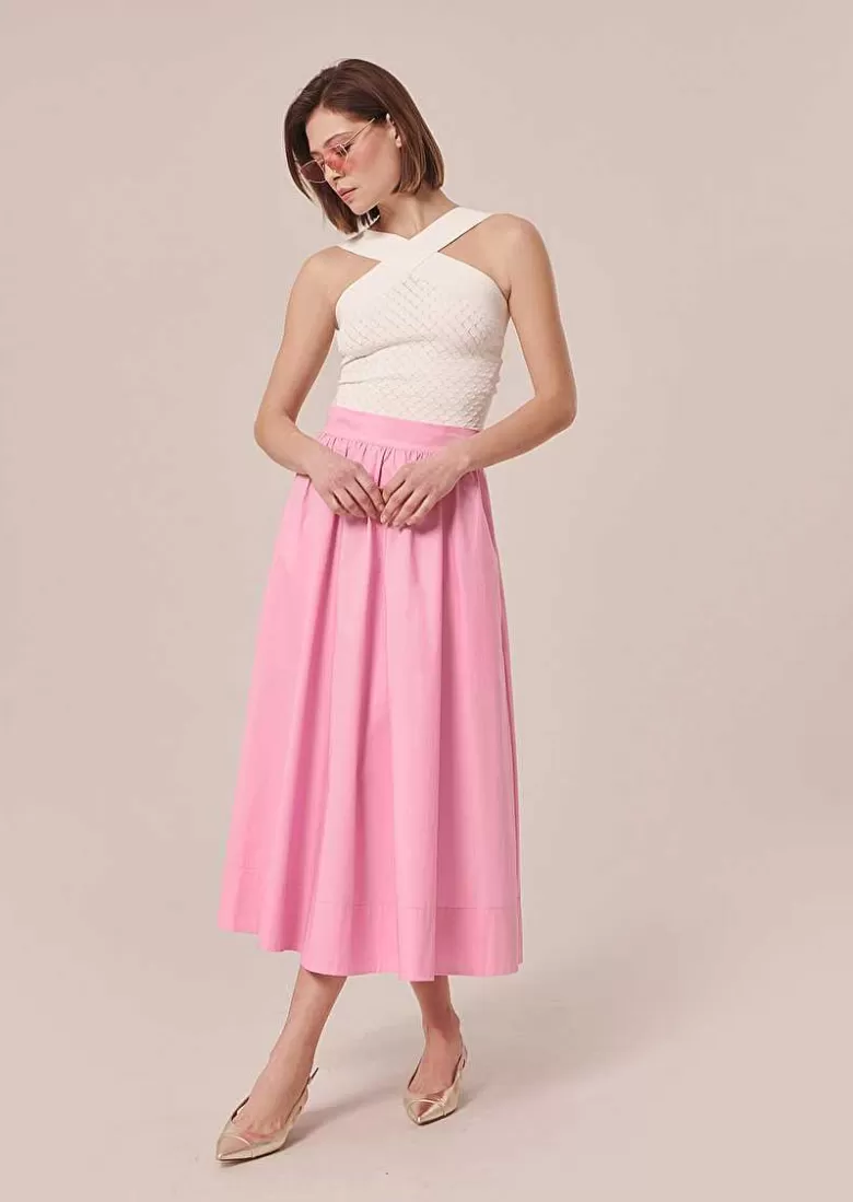 TARA JARMON Jelato Pink Poplin Skirt Hot