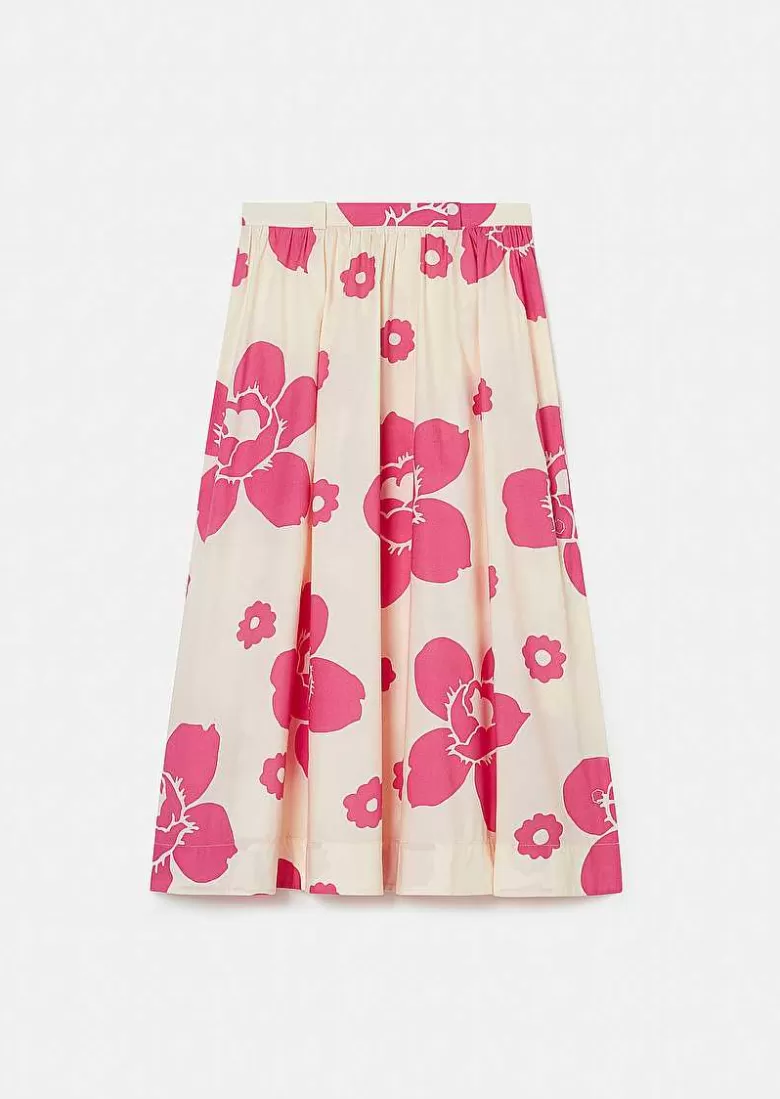 TARA JARMON Jenna Ecru Flower Printed Poplin Skirt Cheap