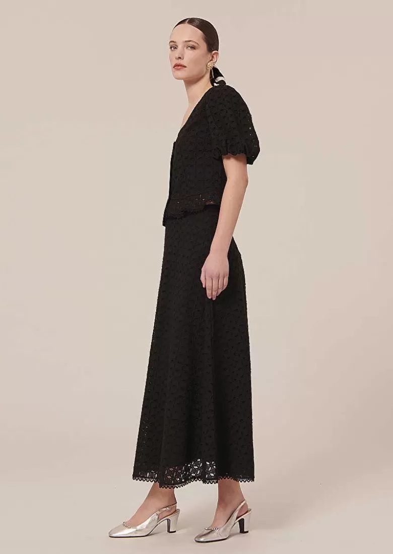 TARA JARMON Jessie Black Embroidered Skirt Sale