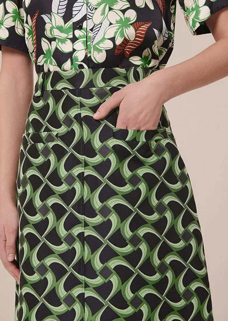 TARA JARMON Jola Midnight Blue With Green Graphic Design Skirt Sale