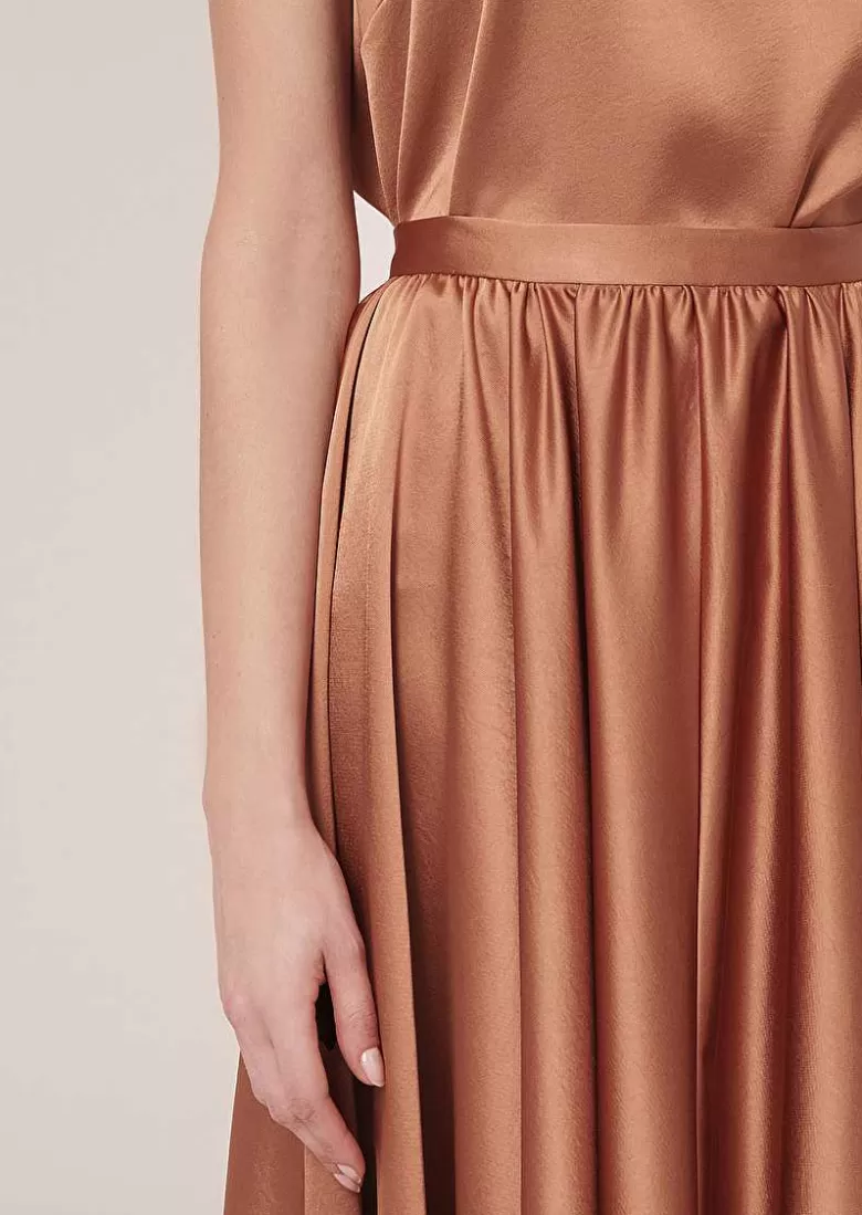 TARA JARMON Jolanda Brown Skirt In Fluid Satin Shop