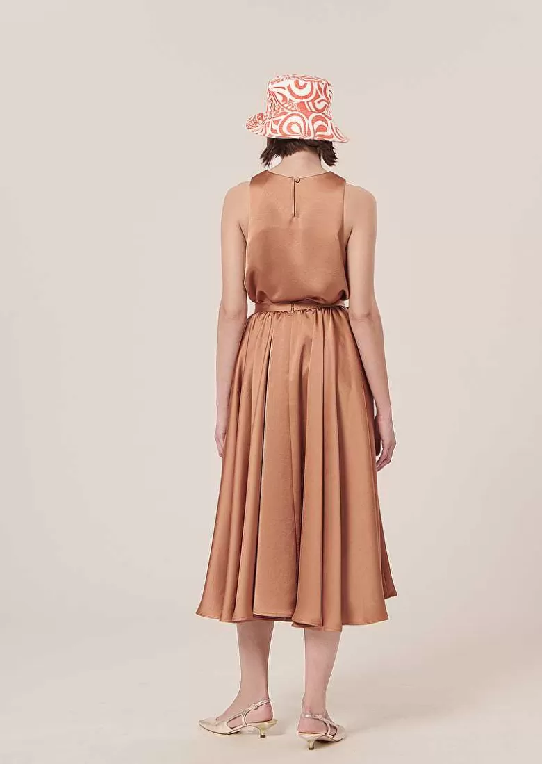 TARA JARMON Jolanda Brown Skirt In Fluid Satin Shop