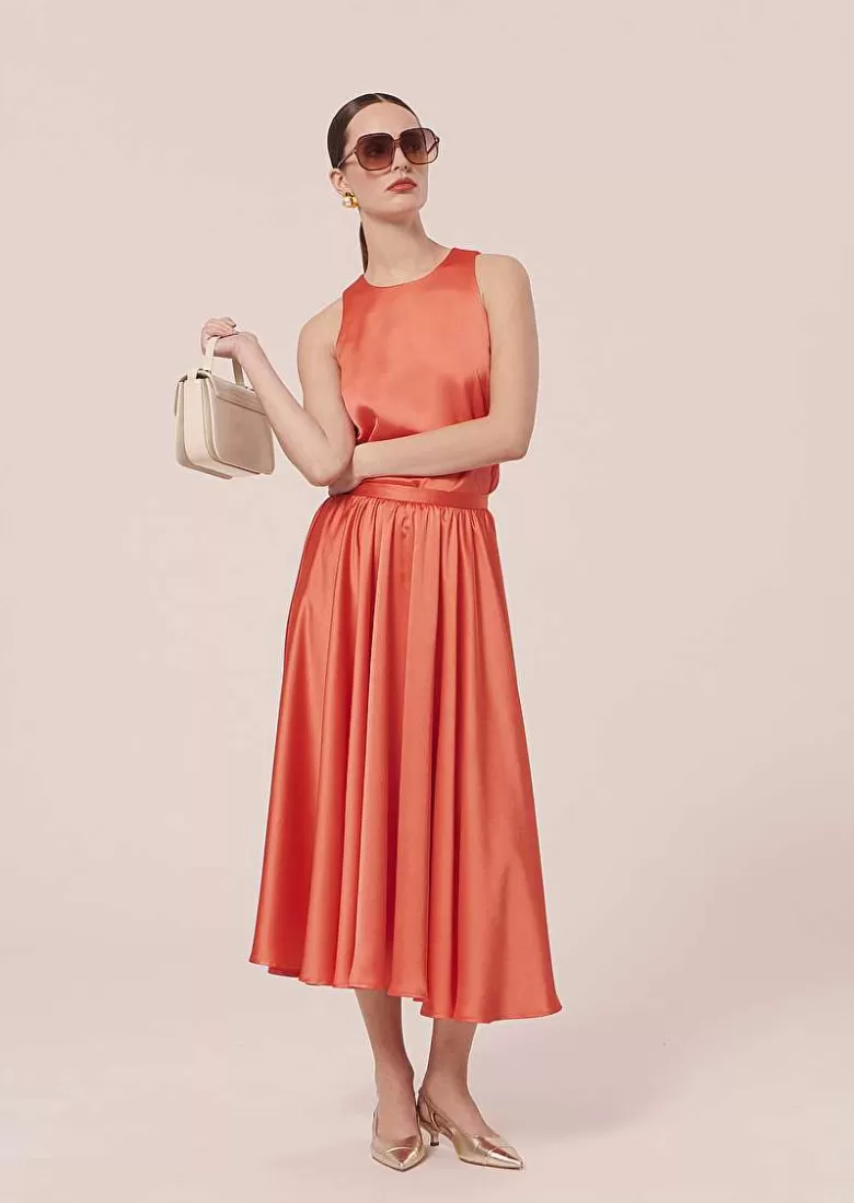 TARA JARMON Jolanda Coral Skirt In Fluid Satin Cheap