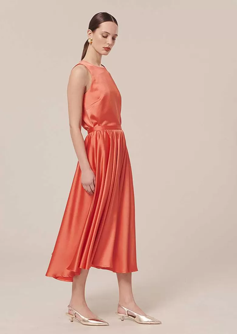 TARA JARMON Jolanda Coral Skirt In Fluid Satin Cheap