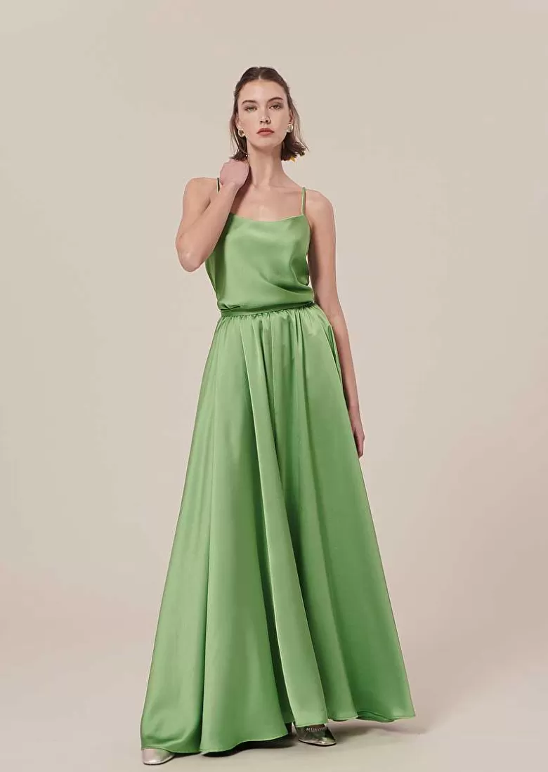 TARA JARMON Joya Green Satin Skirt Cheap