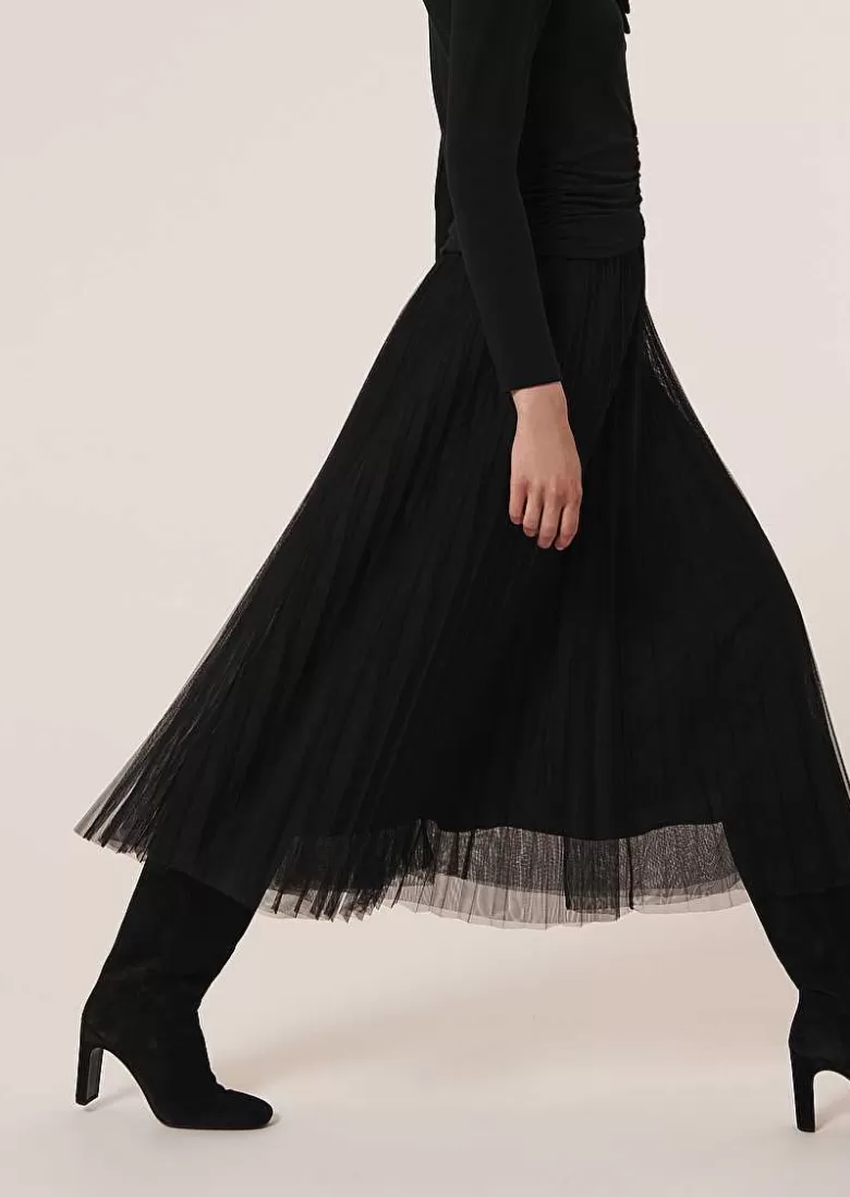 TARA JARMON Juillet Black Pleated Tulle Skirt Clearance