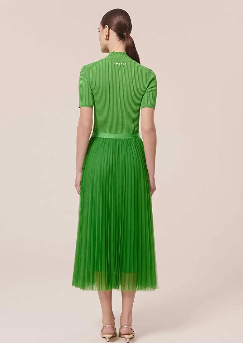 TARA JARMON Juillet Green Pleated Tulle Skirt Best