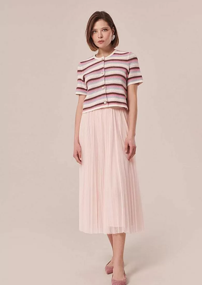 TARA JARMON Juillet Light Pink Pleated Tulle Skirt Hot