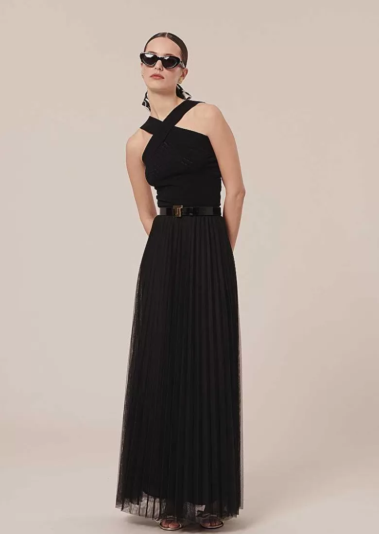 TARA JARMON Juliette Black Pleated Tulle Skirt Outlet