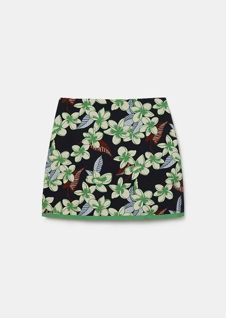 TARA JARMON Junia Midnight Blue Flower Printed Skirt Flash Sale