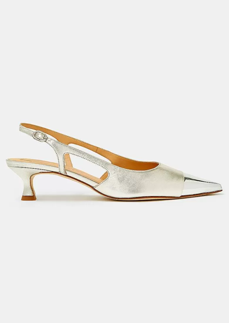 TARA JARMON Kaia Metallic Leather Pumps New