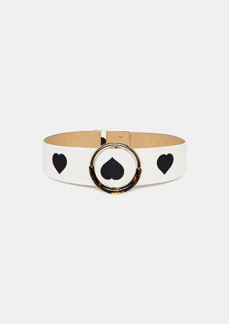 TARA JARMON Lauren Ecru With Black Polka Hearts Leather Belt Hot