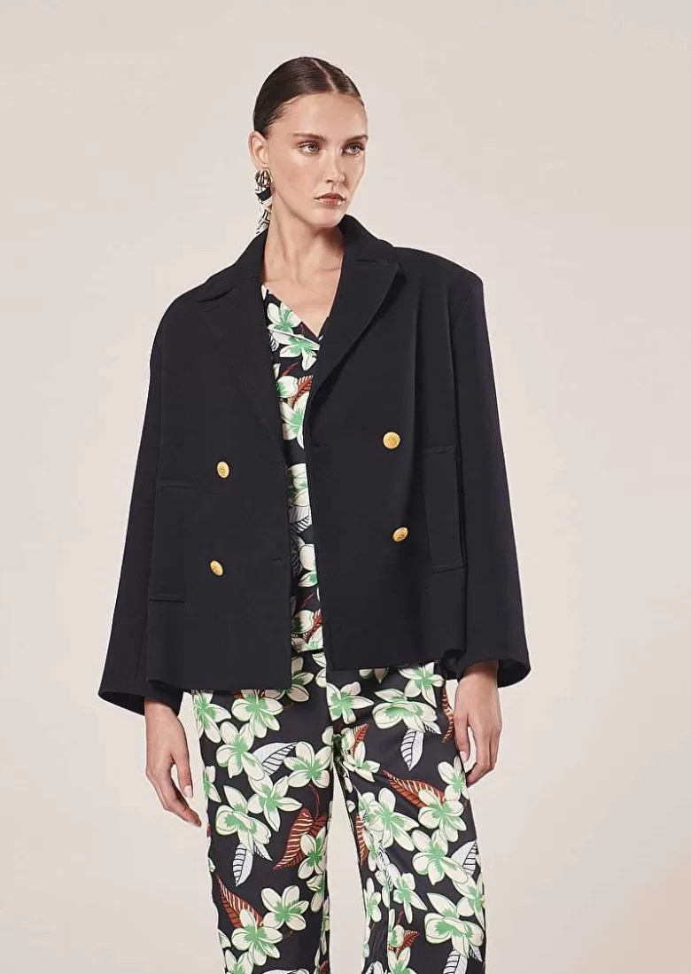 TARA JARMON Marcello Midnight Blue Double Cotton Coat Hot