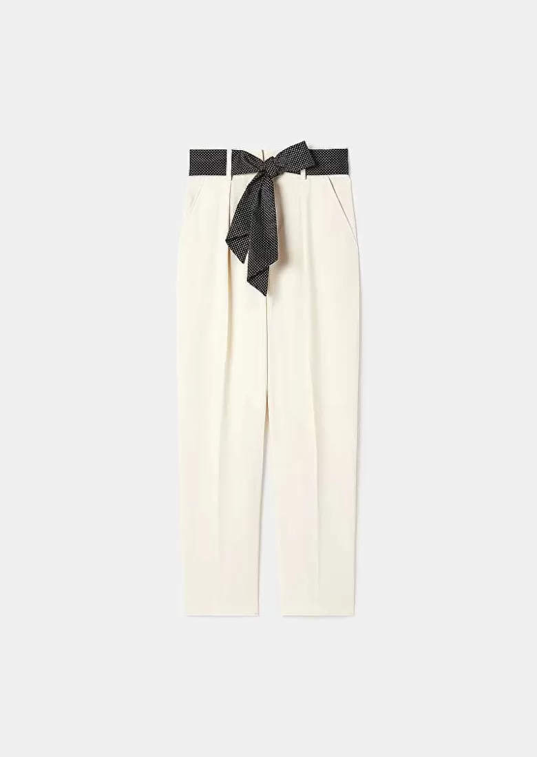 TARA JARMON Paga Ecru Crepe Pants Clearance