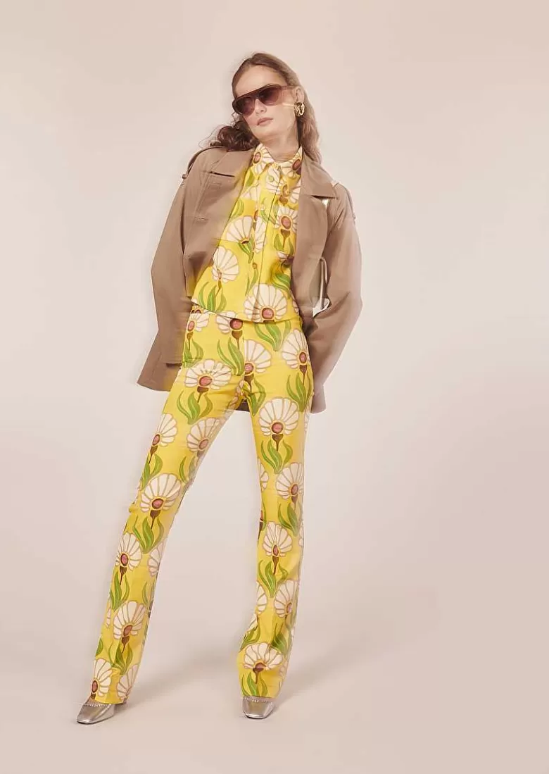 TARA JARMON Paivan Yellow Flowers Printed Pants Sale