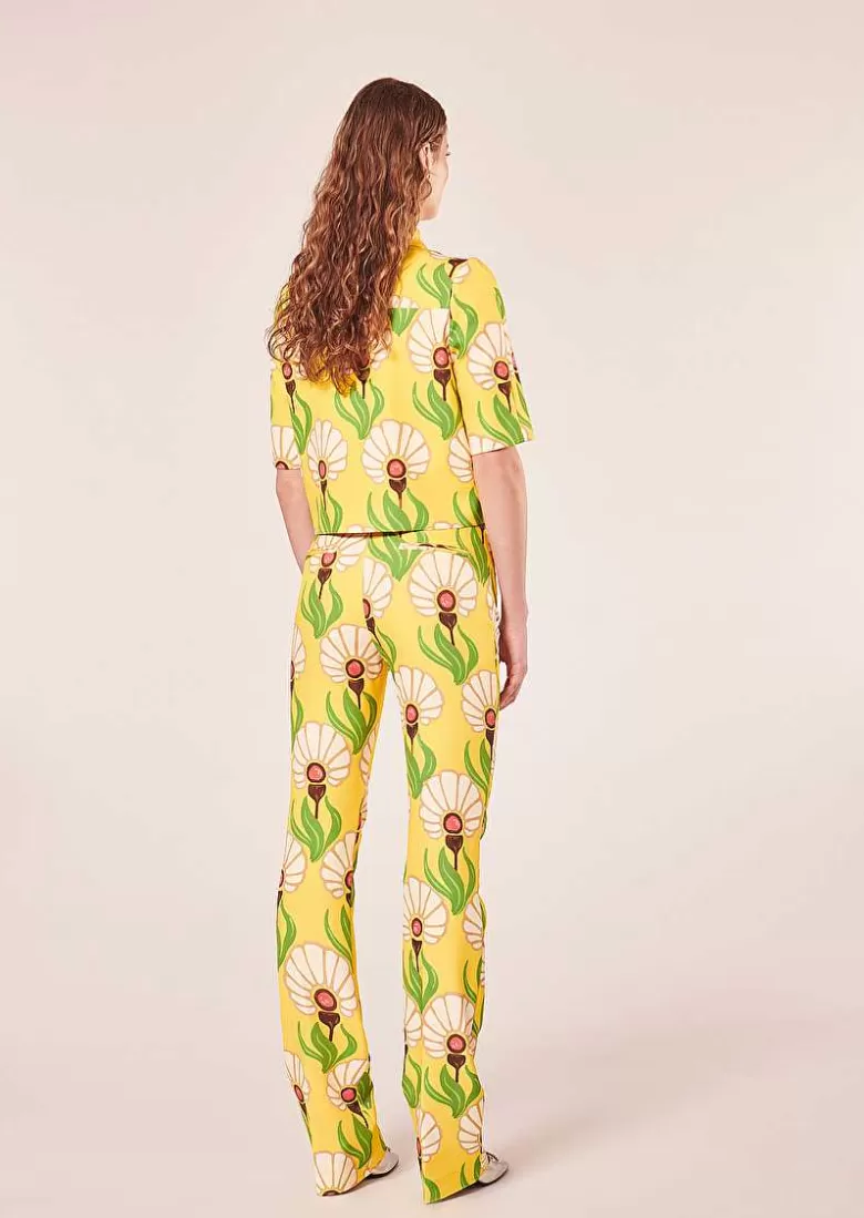 TARA JARMON Paivan Yellow Flowers Printed Pants Sale