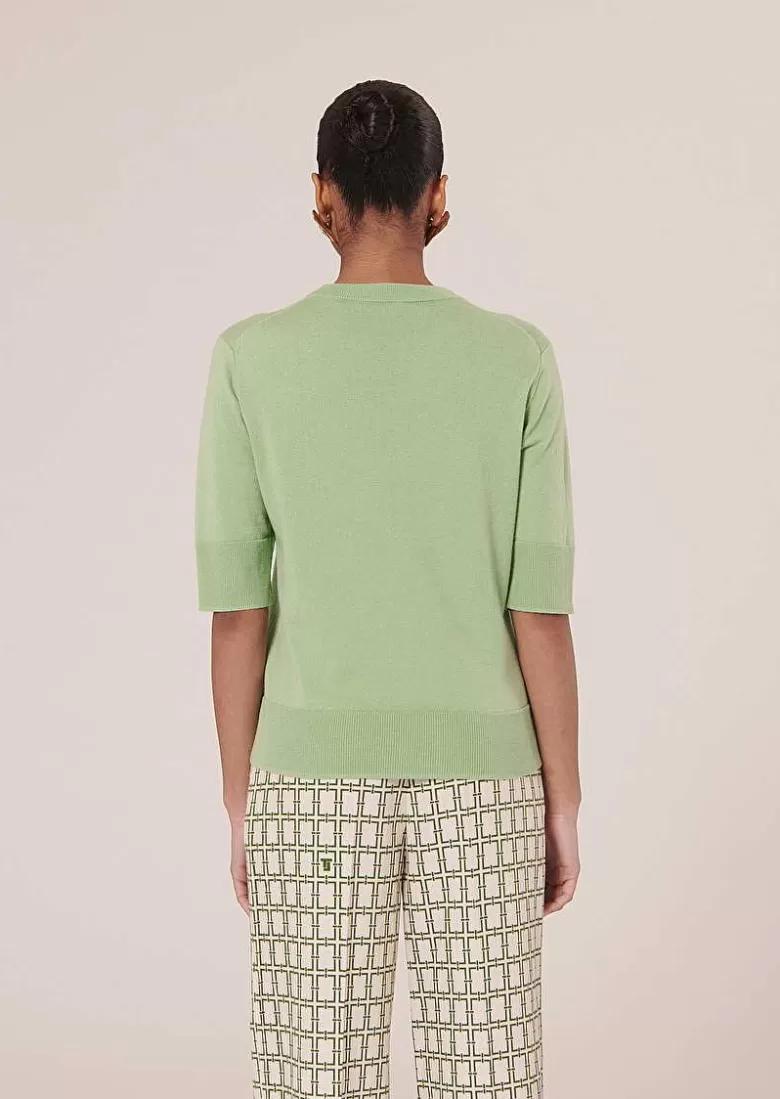 TARA JARMON Paoline Green Cotton And Wool Sweater Cheap