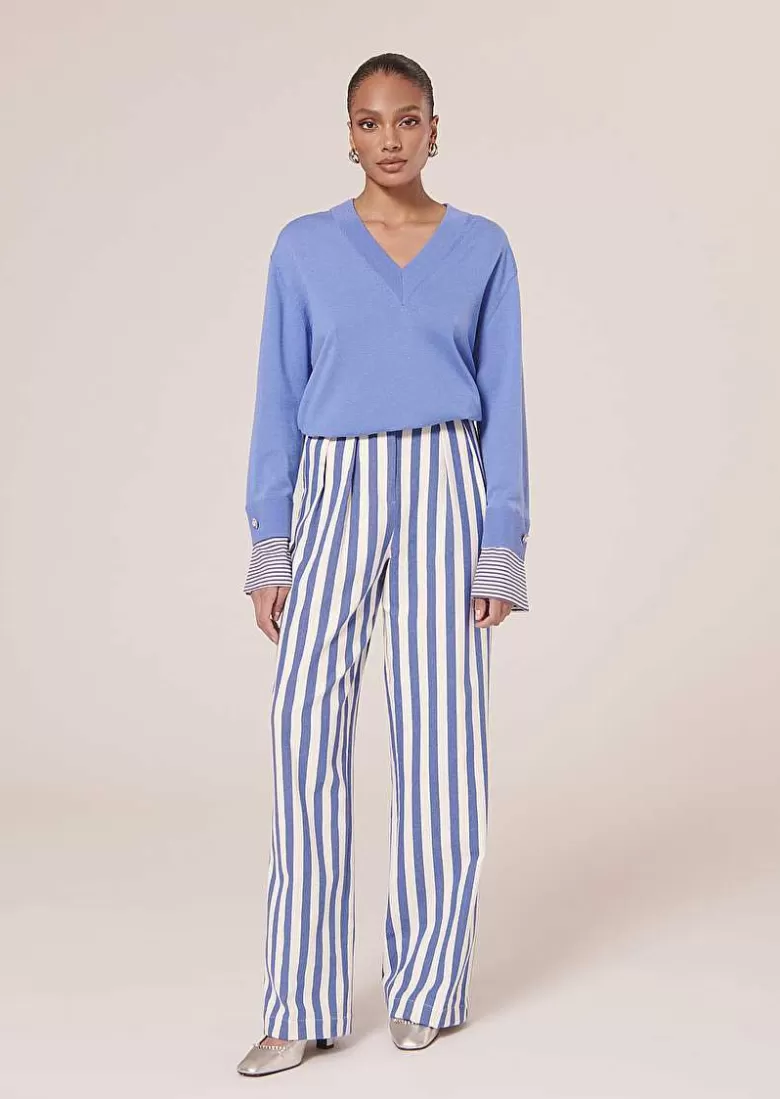 TARA JARMON Parigi Blue Striped Pants Fashion