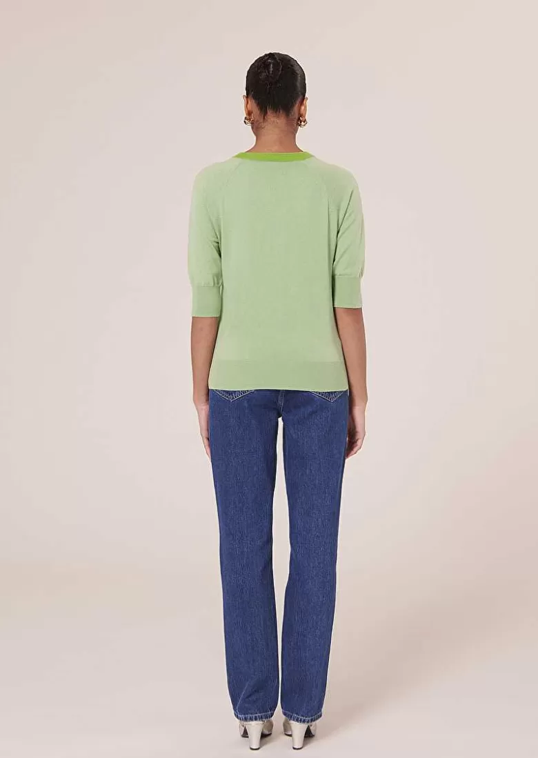 TARA JARMON Pastelle Green Cotton And Wool Sweater Clearance