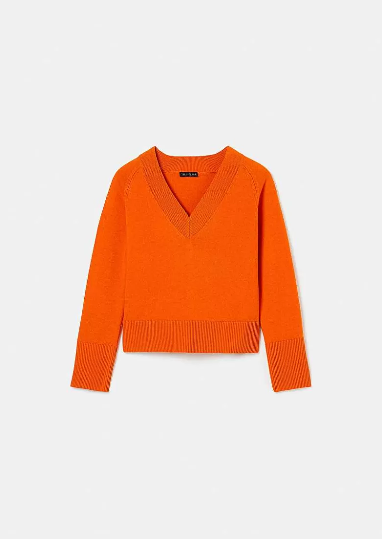 TARA JARMON Penelope Orange Sweater In Alpaga And Merinos Wool New