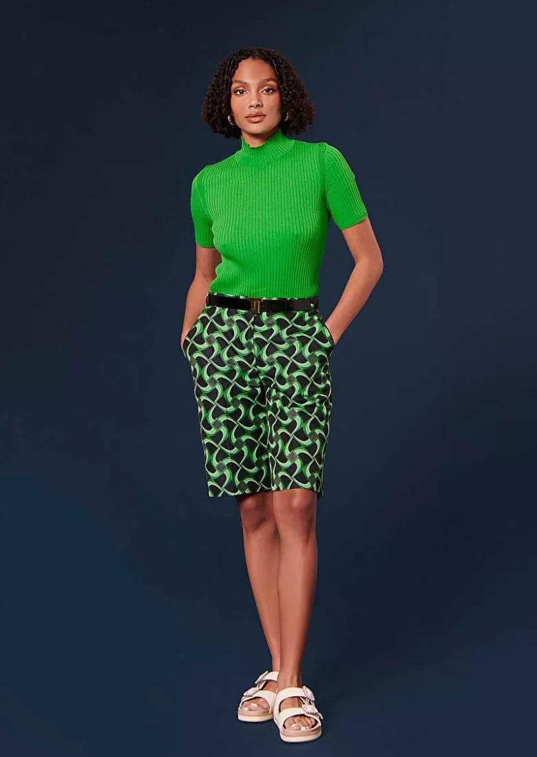 TARA JARMON Perla Green Ribbed Top Store