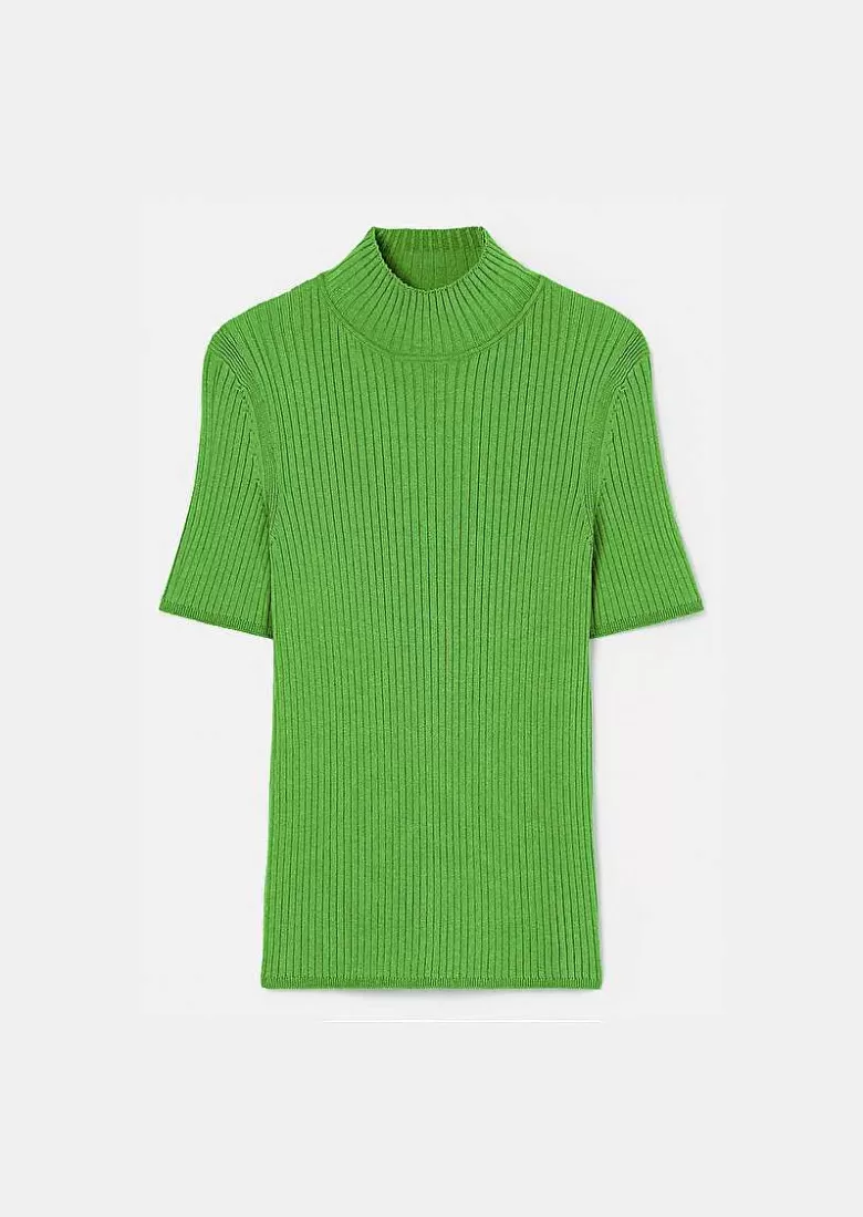 TARA JARMON Perla Green Ribbed Top Store