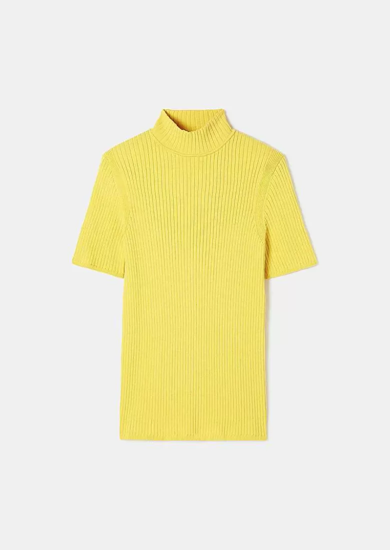 TARA JARMON Perla Yellow Ribbed Sweater Hot