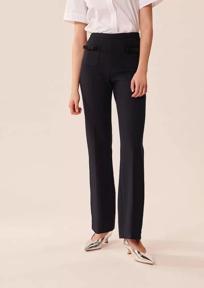 TARA JARMON Perlita Midnight Blue Double Cloth Pants Fashion