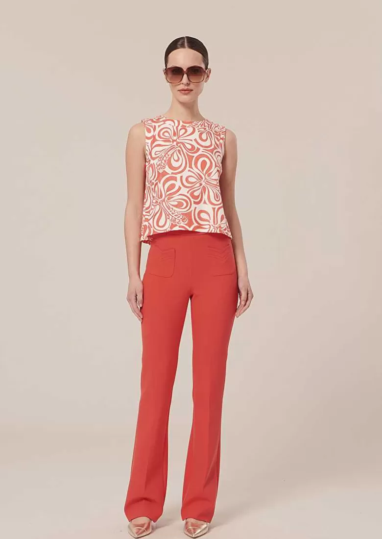 TARA JARMON Phoenix Coral Double Canvas Pants Flash Sale