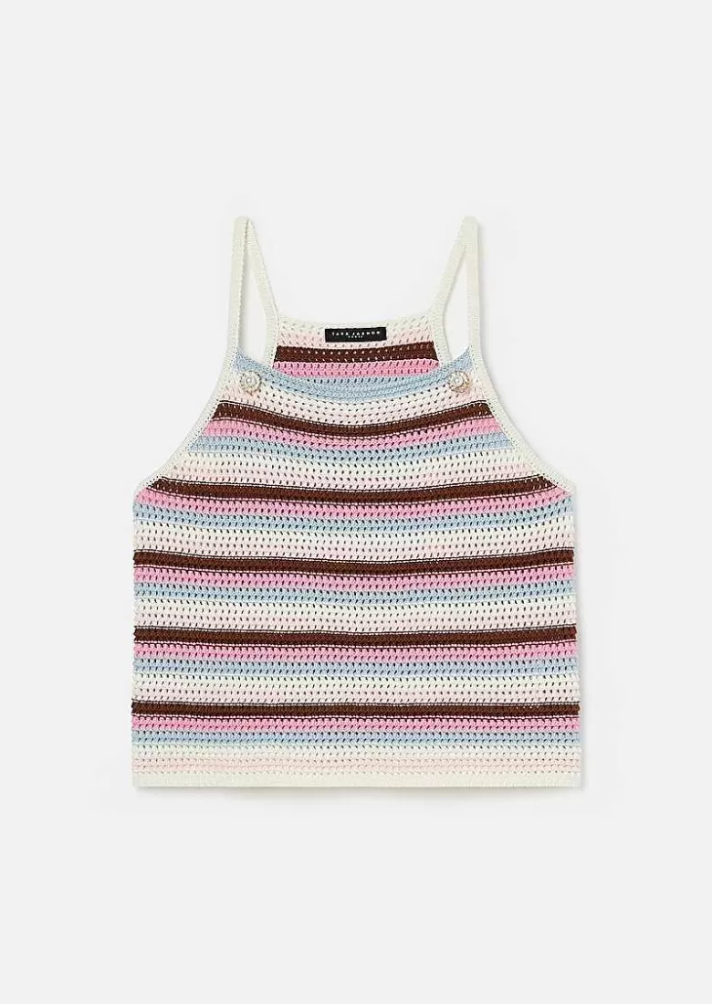 TARA JARMON Piambello Striped Crochet-Knit Top Cheap